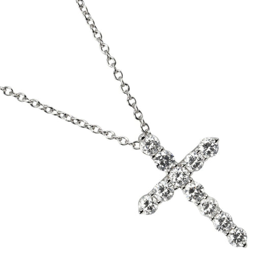 TIFFANY&Co. Necklace Pt950Platinum, Diamond Clear Silver Small cross Women Used Authentic