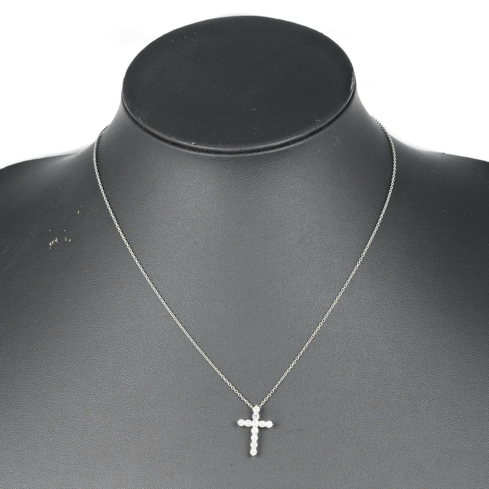 TIFFANY&Co. Necklace Pt950Platinum, Diamond Clear Silver Small cross Women Used Authentic