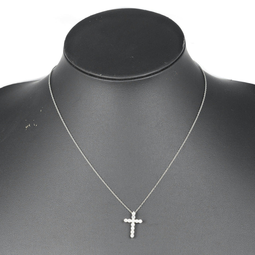 TIFFANY&Co. Necklace Pt950Platinum, Diamond Clear Silver Small cross Women Used Authentic