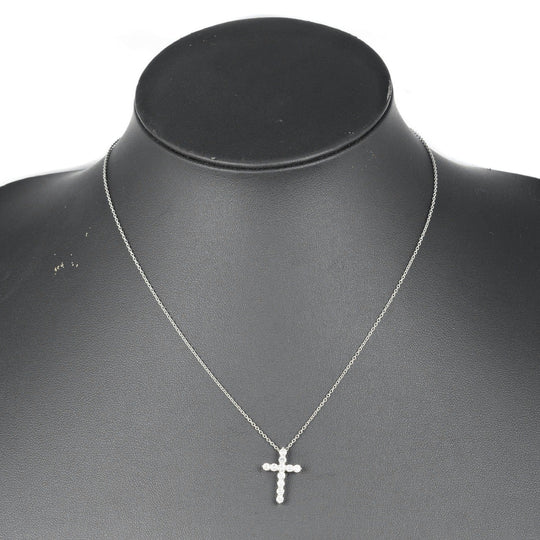 TIFFANY&Co. Necklace Pt950Platinum, Diamond Clear Silver Small cross Women Used Authentic