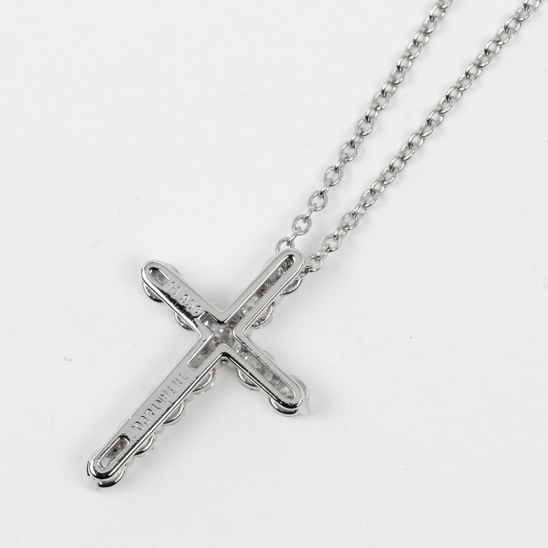 TIFFANY&Co. Necklace Pt950Platinum, Diamond Clear Silver Small cross Women Used Authentic