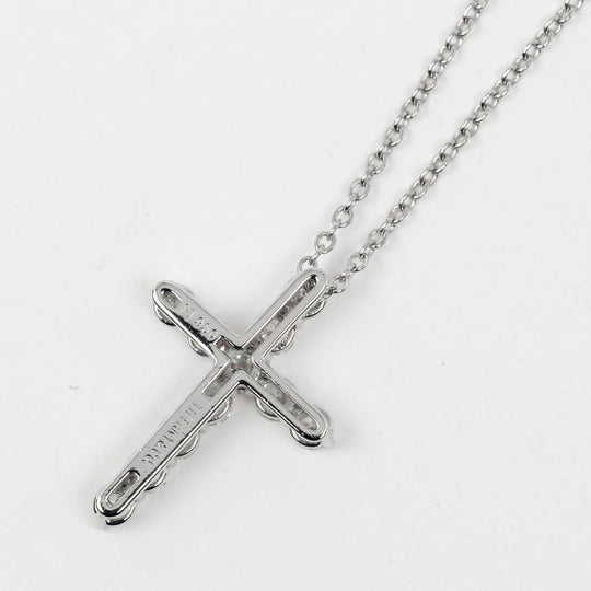 TIFFANY&Co. Necklace Pt950Platinum, Diamond Clear Silver Small cross Women Used Authentic