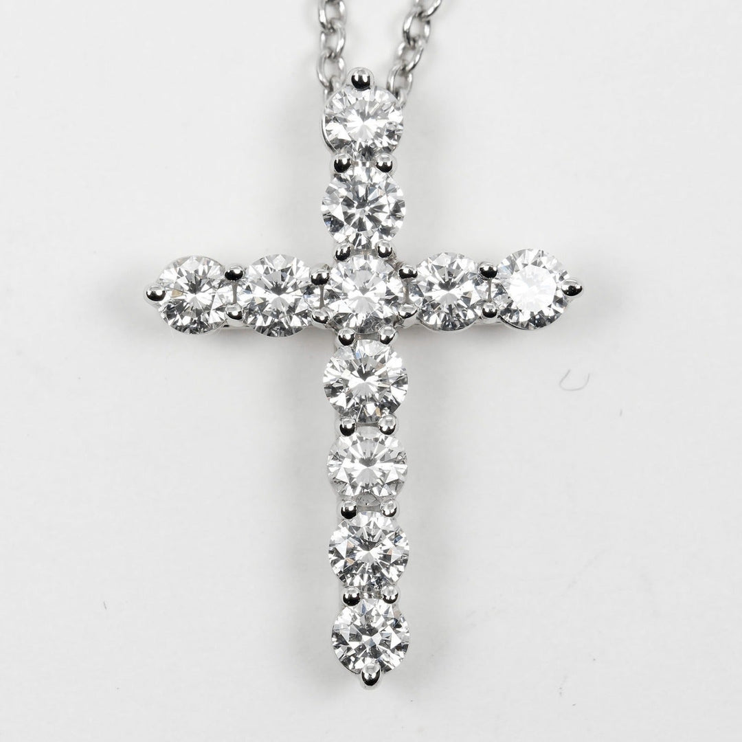 TIFFANY&Co. Necklace Pt950Platinum, Diamond Clear Silver Small cross Women Used Authentic