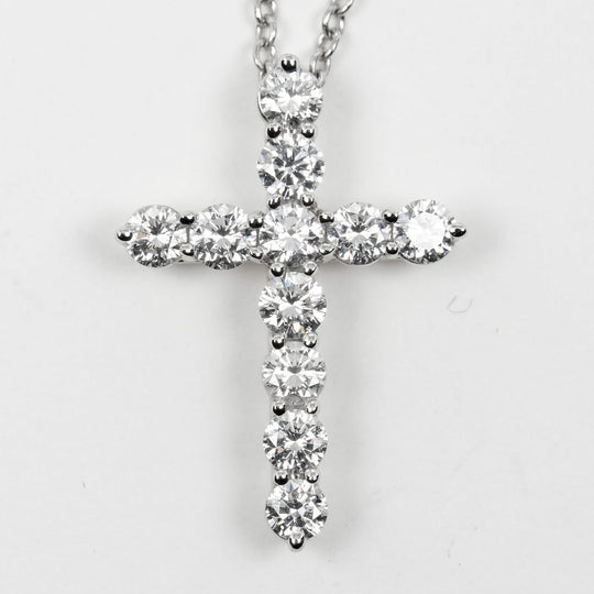 TIFFANY&Co. Necklace Pt950Platinum, Diamond Clear Silver Small cross Women Used Authentic