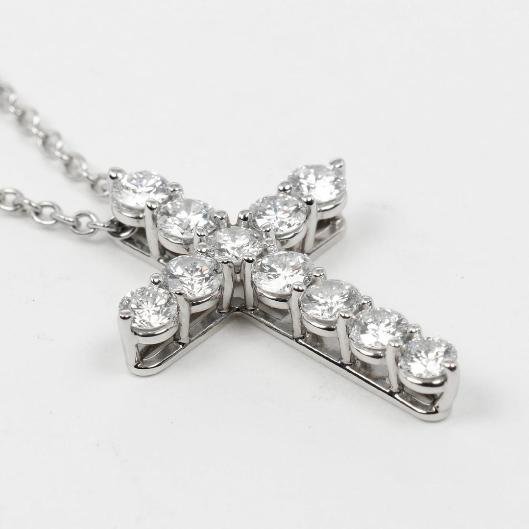 TIFFANY&Co. Necklace Pt950Platinum, Diamond Clear Silver Small cross Women Used Authentic