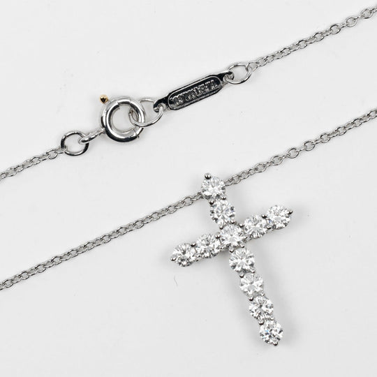 TIFFANY&Co. Necklace Pt950Platinum, Diamond Clear Silver Small cross Women Used Authentic