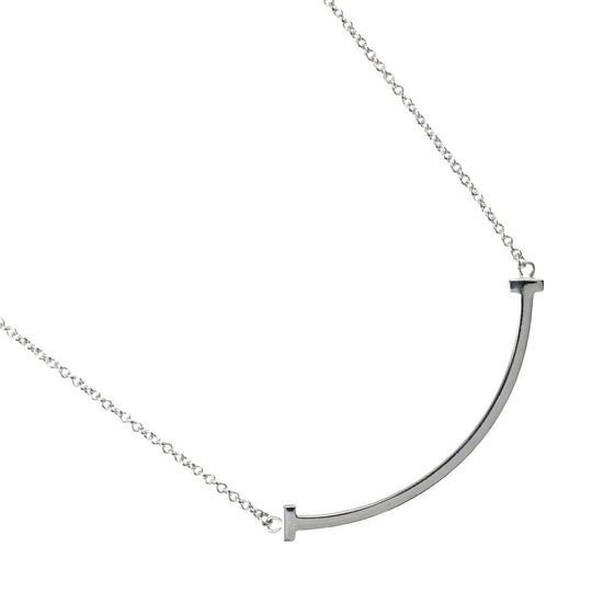 TIFFANY&Co. Necklace K18 white gold Silver T smile small Women Used Authentic