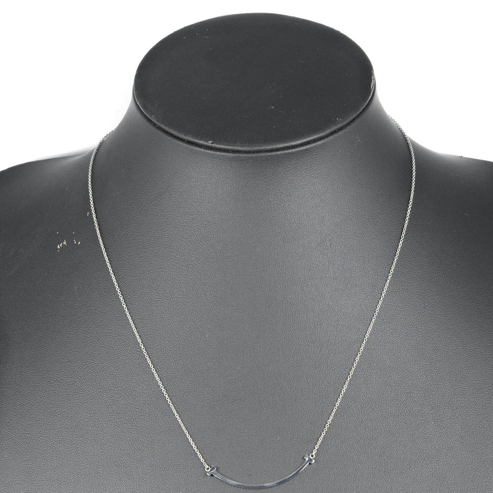 TIFFANY&Co. Necklace K18 white gold Silver T smile small Women Used Authentic