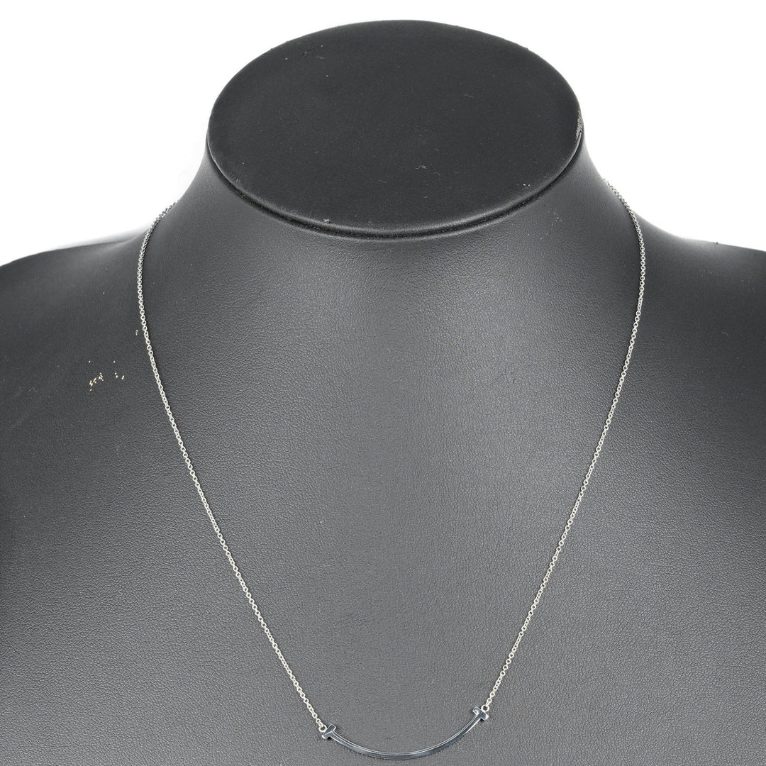 TIFFANY&Co. Necklace K18 white gold Silver T smile small Women Used Authentic