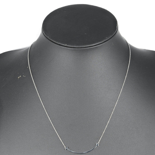 TIFFANY&Co. Necklace K18 white gold Silver T smile small Women Used Authentic