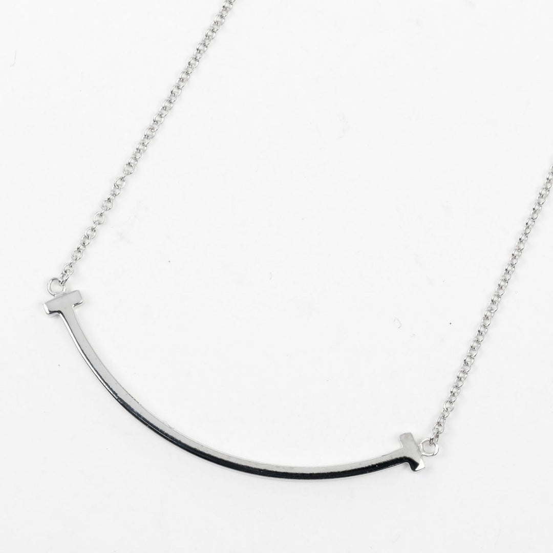 TIFFANY&Co. Necklace K18 white gold Silver T smile small Women Used Authentic