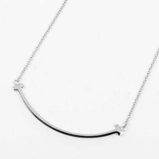 TIFFANY&Co. Necklace K18 white gold Silver T smile small Women Used Authentic