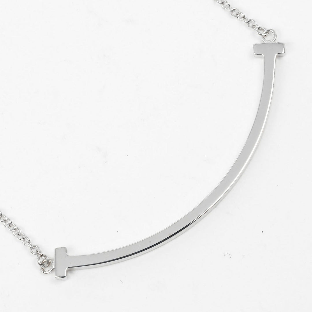 TIFFANY&Co. Necklace K18 white gold Silver T smile small Women Used Authentic