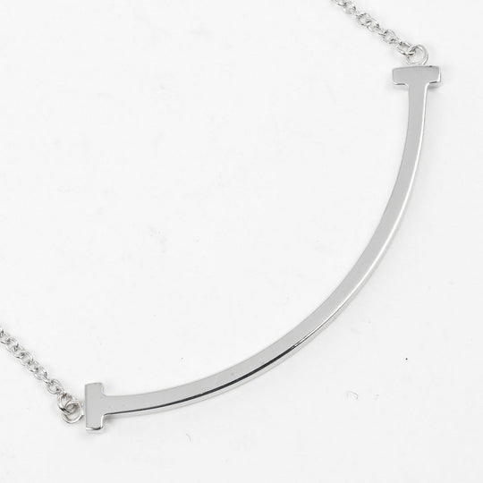 TIFFANY&Co. Necklace K18 white gold Silver T smile small Women Used Authentic