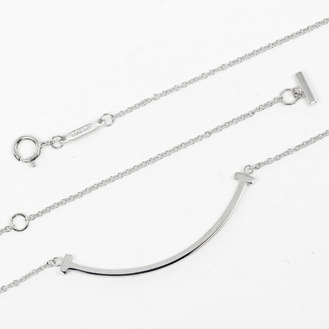 TIFFANY&Co. Necklace K18 white gold Silver T smile small Women Used Authentic