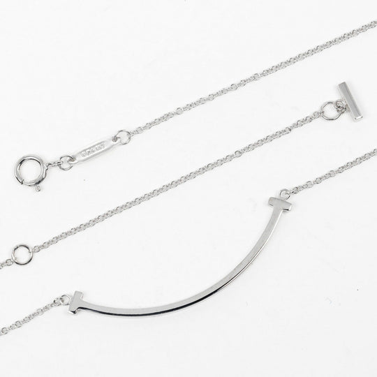 TIFFANY&Co. Necklace K18 white gold Silver T smile small Women Used Authentic