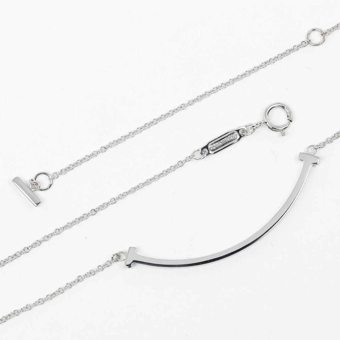 TIFFANY&Co. Necklace K18 white gold Silver T smile small Women Used Authentic