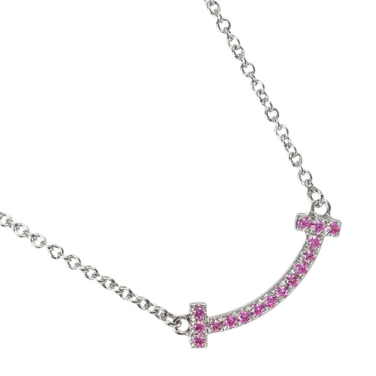 TIFFANY&Co. Necklace K18 White Gold, Pink Sapphire pink T Smile Mini Women Used Authentic
