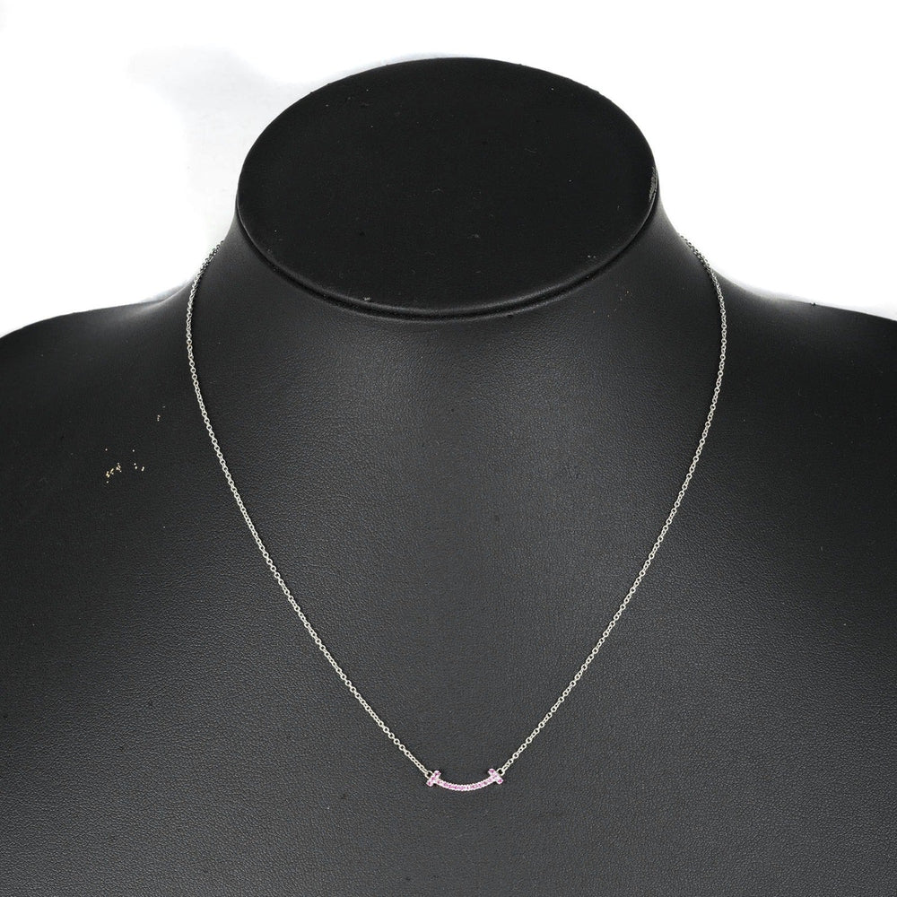 TIFFANY&Co. Necklace K18 White Gold, Pink Sapphire pink T Smile Mini Women Used Authentic