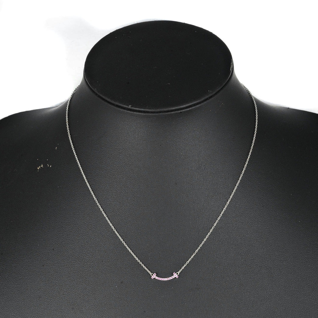 TIFFANY&Co. Necklace K18 White Gold, Pink Sapphire pink T Smile Mini Women Used Authentic