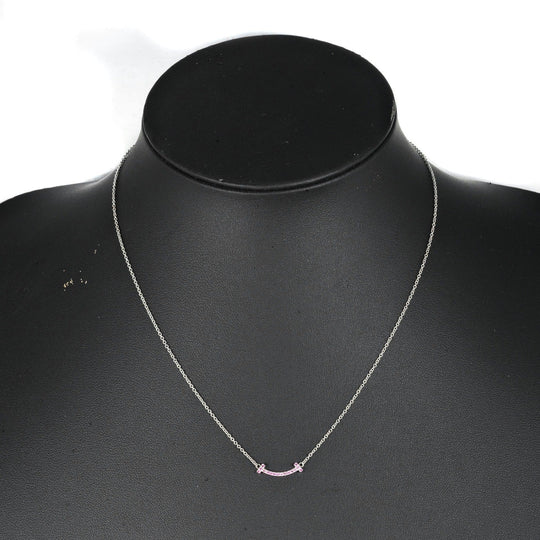 TIFFANY&Co. Necklace K18 White Gold, Pink Sapphire pink T Smile Mini Women Used Authentic