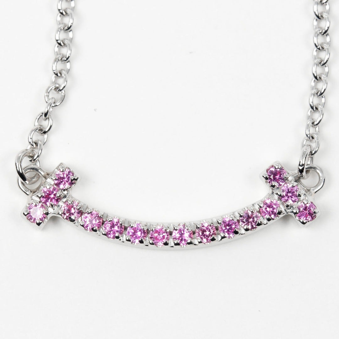 TIFFANY&Co. Necklace K18 White Gold, Pink Sapphire pink T Smile Mini Women Used Authentic