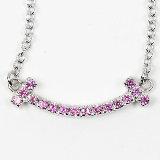 TIFFANY&Co. Necklace K18 White Gold, Pink Sapphire pink T Smile Mini Women Used Authentic