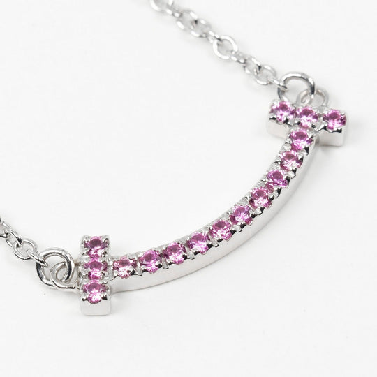 TIFFANY&Co. Necklace K18 White Gold, Pink Sapphire pink T Smile Mini Women Used Authentic