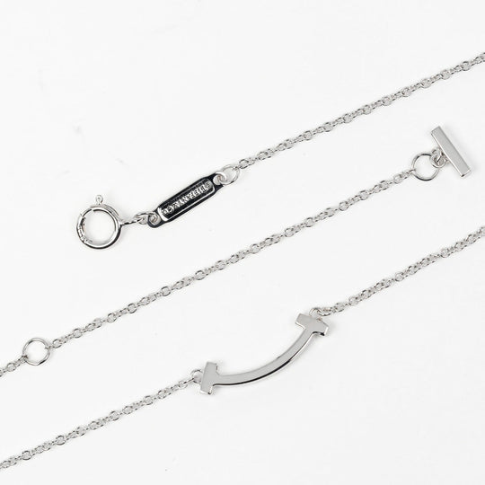 TIFFANY&Co. Necklace K18 White Gold, Pink Sapphire pink T Smile Mini Women Used Authentic