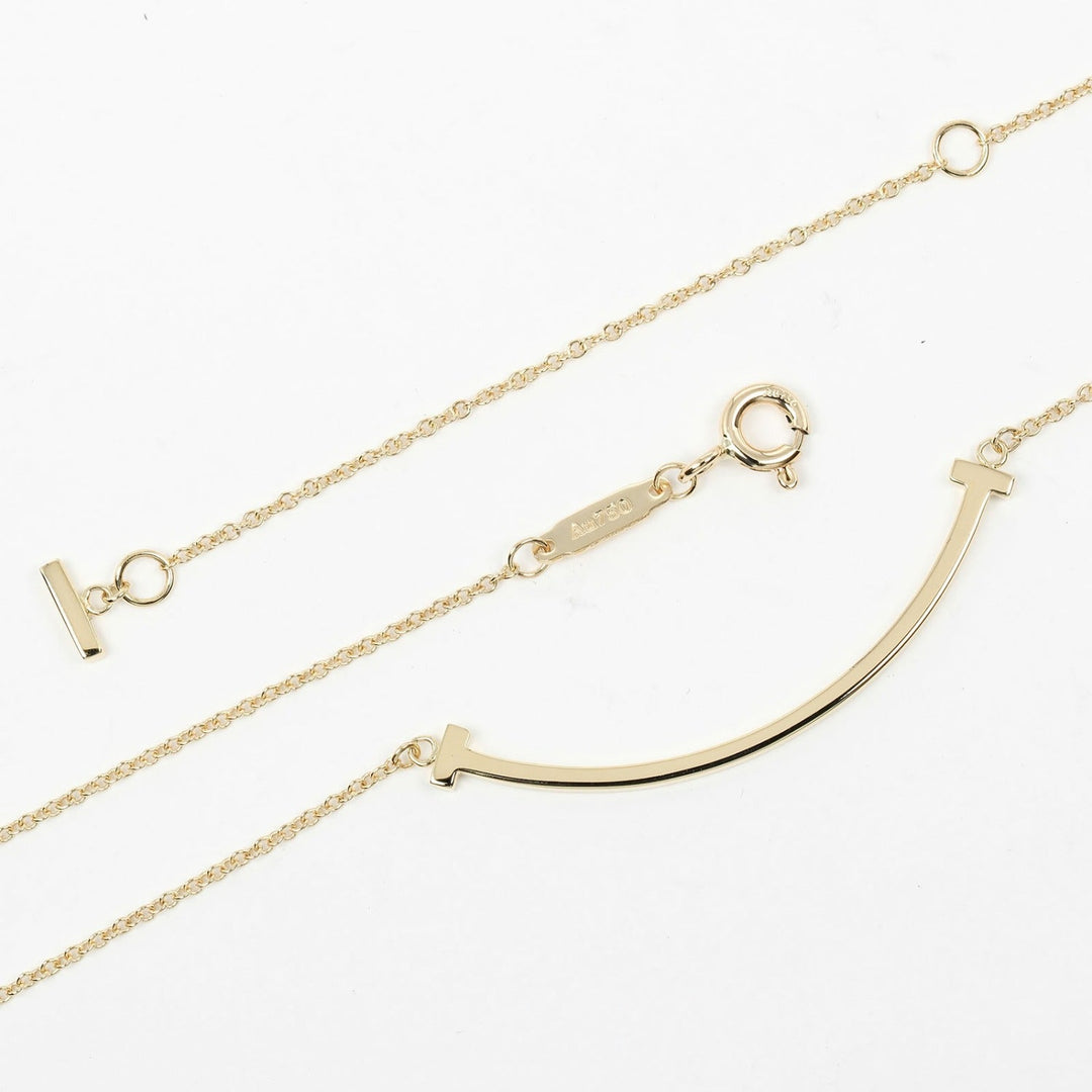 TIFFANY&Co. Necklace K18 yellow gold gold T smile small Women Used Authentic