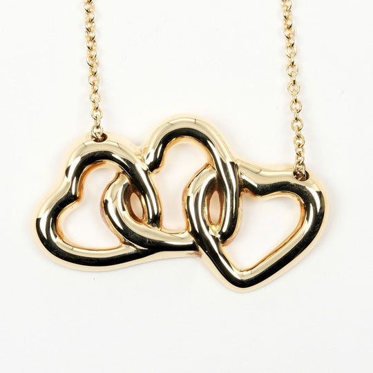 TIFFANY&Co. Necklace K18 yellow gold gold Triple heart Women Used Authentic
