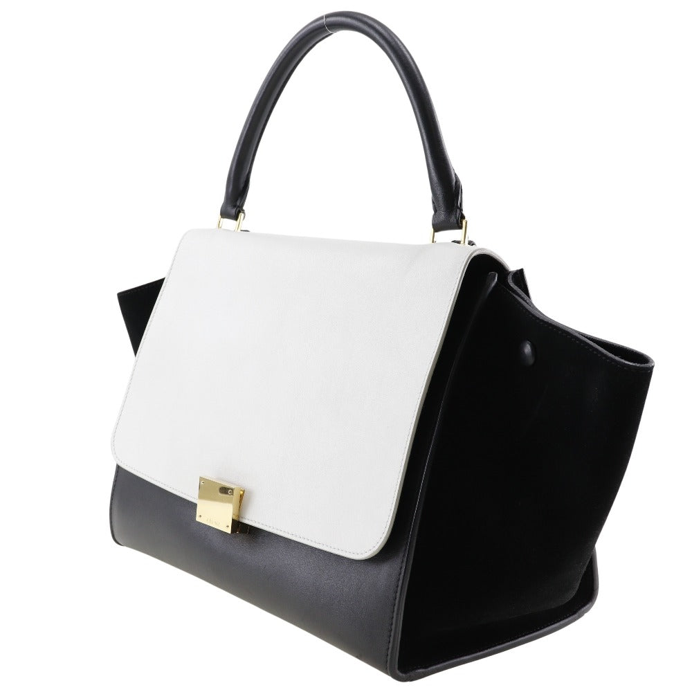 CELINE Handbag 1695430TA Calfskin, suede Black / white medium Trapeze Women Used Authentic