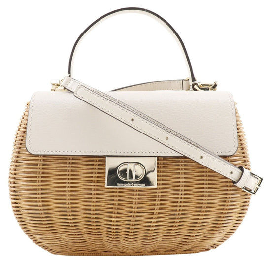 Kate Spade Handbag Wicker, Leather beige 2WAYShoulder Basket bag Women Used Authentic