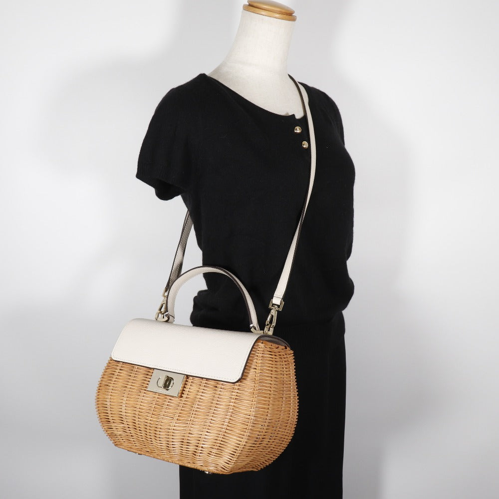 Kate Spade Handbag Wicker, Leather beige 2WAYShoulder Basket bag Women Used Authentic
