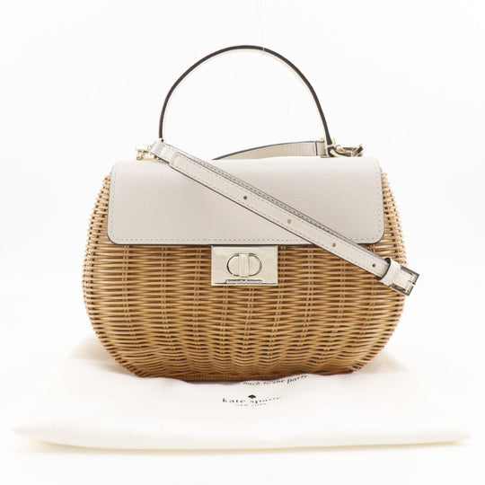 Kate Spade Handbag Wicker, Leather beige 2WAYShoulder Basket bag Women Used Authentic