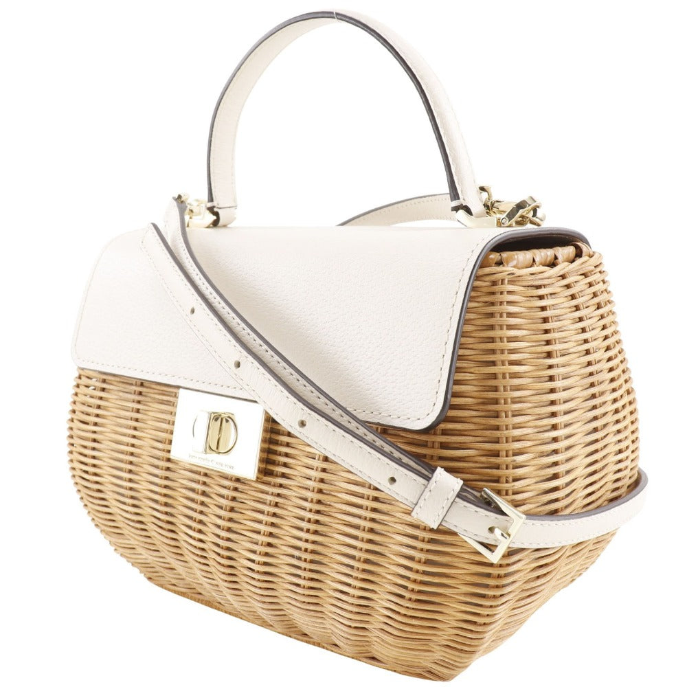 Kate Spade Handbag Wicker, Leather beige 2WAYShoulder Basket bag Women Used Authentic