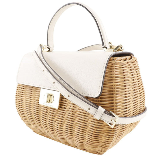 Kate Spade Handbag Wicker, Leather beige 2WAYShoulder Basket bag Women Used Authentic