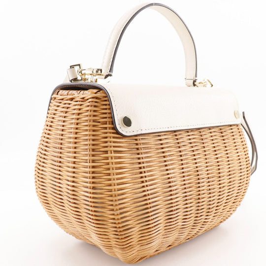 Kate Spade Handbag Wicker, Leather beige 2WAYShoulder Basket bag Women Used Authentic