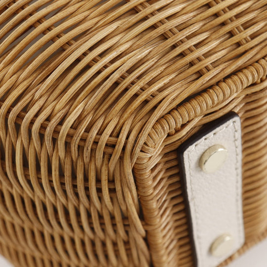 Kate Spade Handbag Wicker, Leather beige 2WAYShoulder Basket bag Women Used Authentic