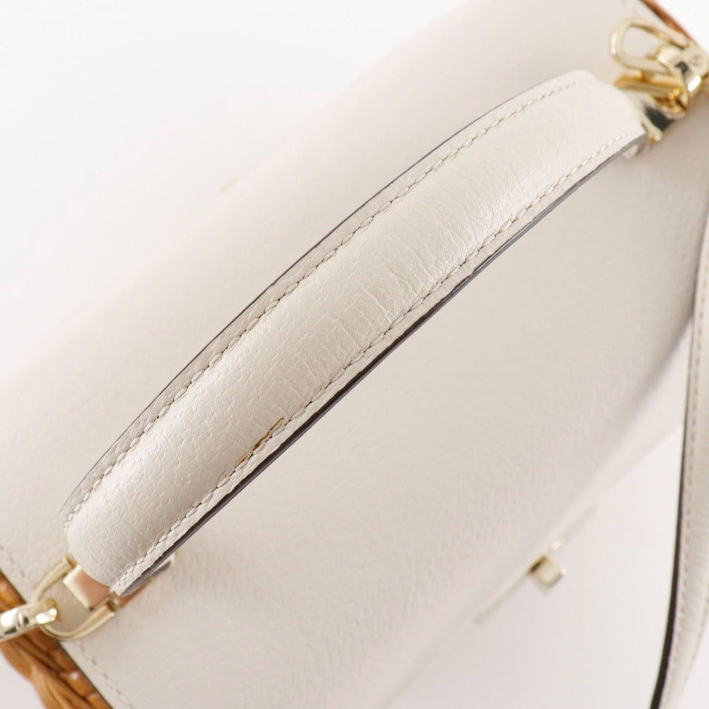 Kate Spade Handbag Wicker, Leather beige 2WAYShoulder Basket bag Women Used Authentic