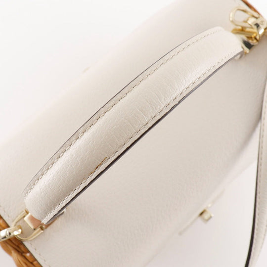 Kate Spade Handbag Wicker, Leather beige 2WAYShoulder Basket bag Women Used Authentic