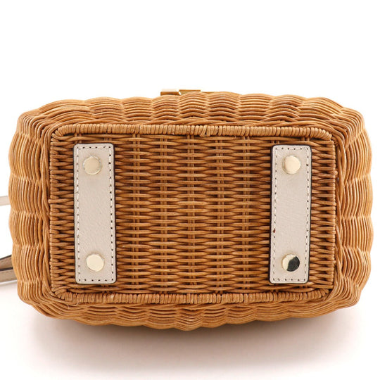 Kate Spade Handbag Wicker, Leather beige 2WAYShoulder Basket bag Women Used Authentic