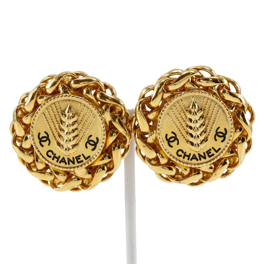 CHANEL Earring Plated Gold gold vintage logo COCO Mark Women Used Authentic