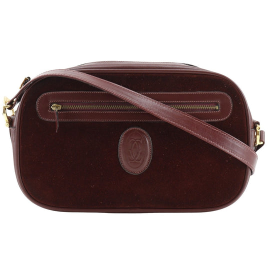 CARTIER Shoulder Bag Suede, Calfskin Bordeaux Must Line Women Used Authentic
