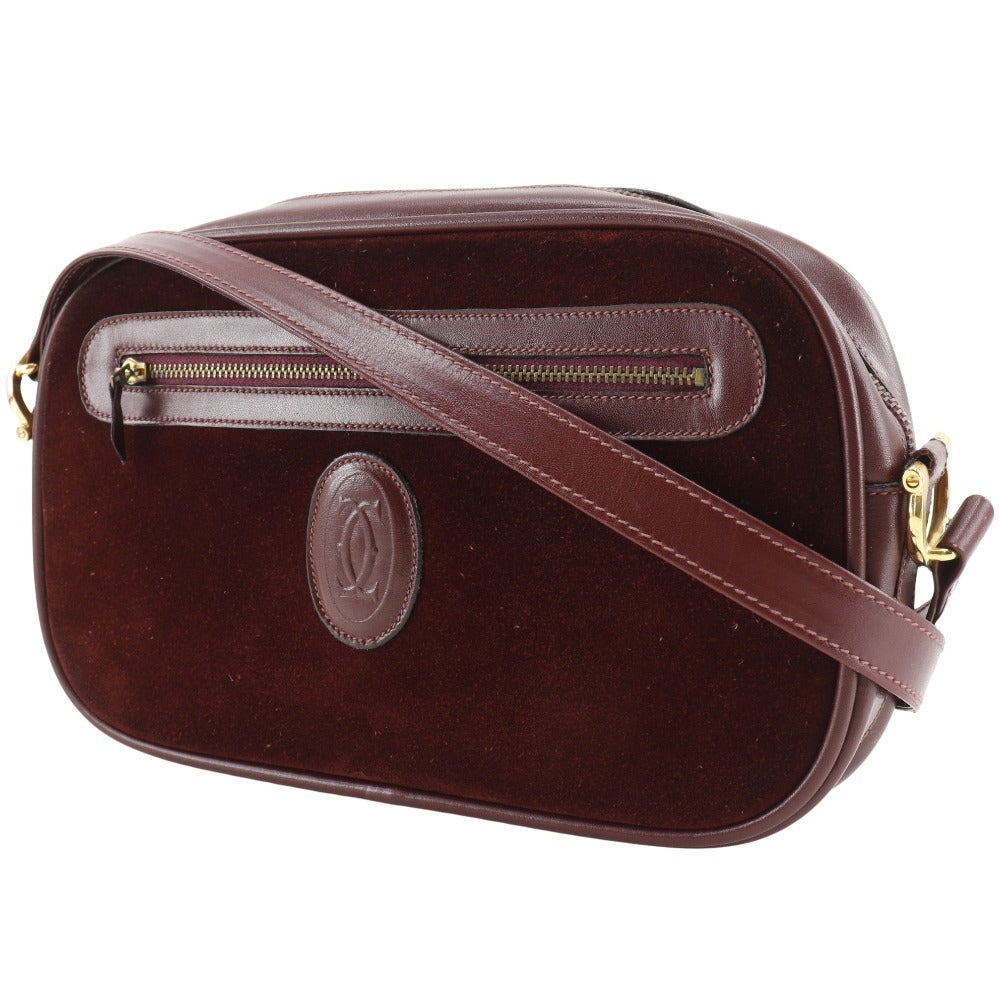 CARTIER Shoulder Bag Suede, Calfskin Bordeaux Must Line Women Used Authentic