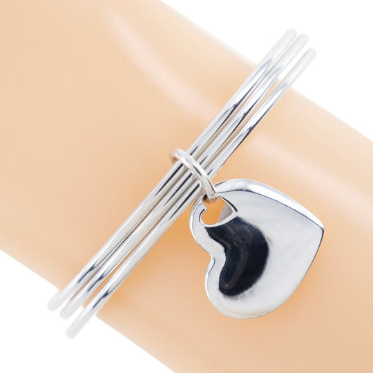 TIFFANY&Co. Bangle Silver925 Silver 3 stations Double heart Women Used Authentic