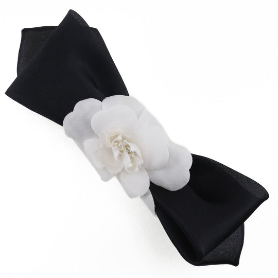 CHANEL Valletta Satin, Textile Black / white camellia ribbon Women Used Authentic