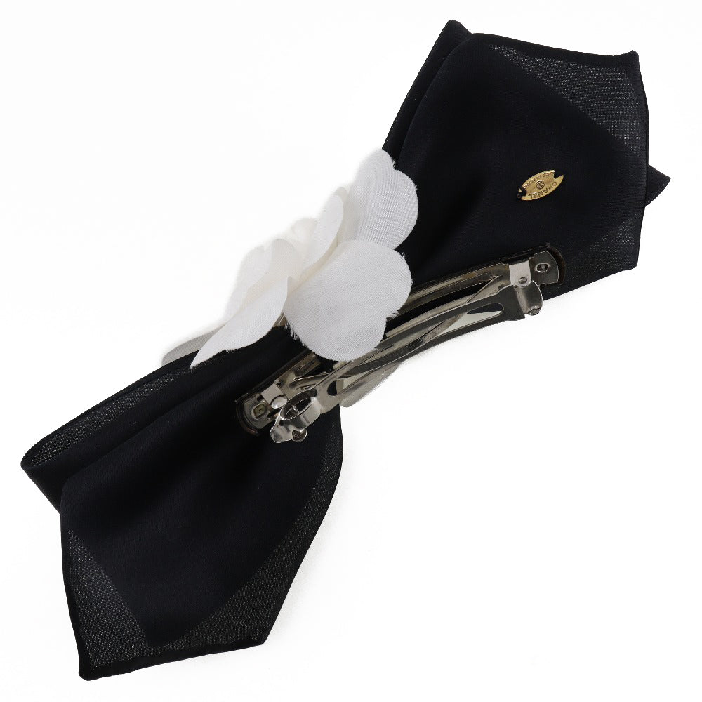 CHANEL Valletta Satin, Textile Black / white camellia ribbon Women Used Authentic