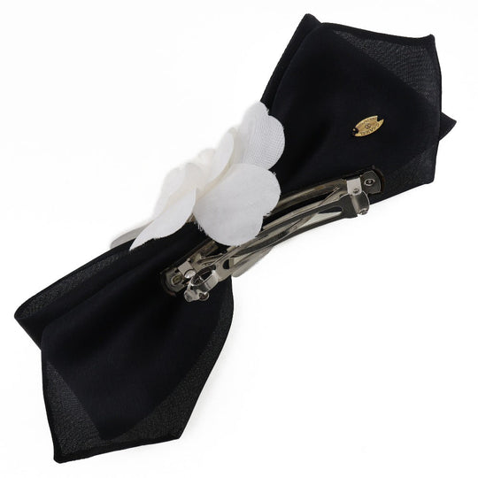 CHANEL Valletta Satin, Textile Black / white camellia ribbon Women Used Authentic