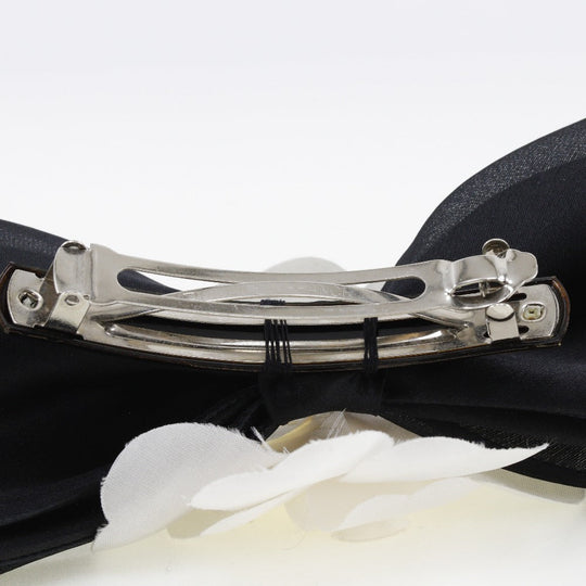 CHANEL Valletta Satin, Textile Black / white camellia ribbon Women Used Authentic